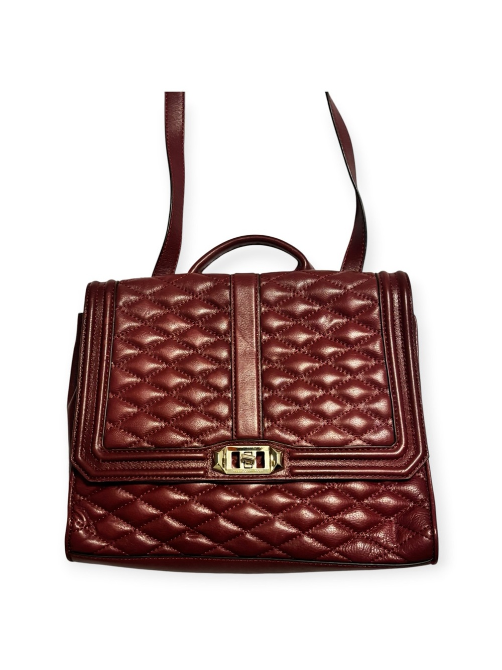 Rebecca Minkoff Burgundy Quilted “Love” Leather Convertible Backpack